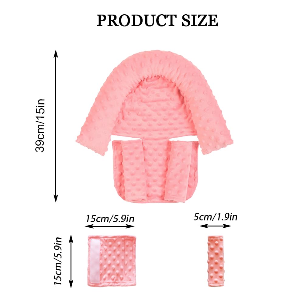 Baby Infant Head and Neck Support Pillow with Seat Belt for Car Seat -Extra Soft 3-in-1 Toddler Car Seat Insert Pad for Car Seats Water Pink