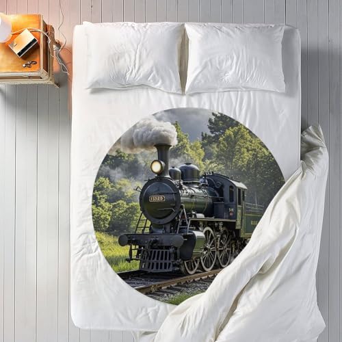 Couverture ronde train à vapeur en peluche douce pour Noël