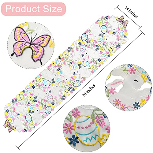 Arciveberg Spring Easter Table Runner With Cutwork Embroidered Bunny, Colorful Eggs And Butterflies, Home Spring Holiday Table Decor (14 × 70 Inches) #TOP1