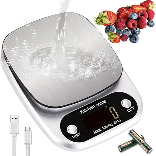Caossuixin Kitchen Scales,Food Scale with Stainless Steel Platform,Precision 0.1g, Max 11Ib,USB Rechargeable Kitchen Scale,IPX6 Waterproof Digital Food Weighing Scales for Cooking, Baking,Weight Loss