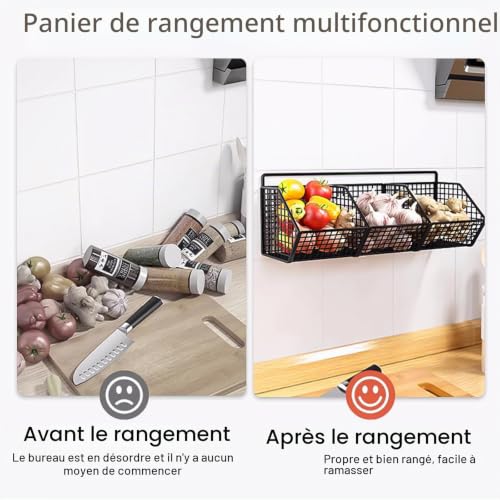 DXQCHDUO Corbeille à fruits en métal à suspendre pour mur de cuisine, 3 grilles en fil métallique, panier de rangement mural pour salle de bain, corbeilles à fruits et légumes résistantes à la rouille – vue 3