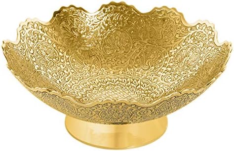 Zap Impex Pure Golden Plated Brass Decorative dry Fruit Bowl carving Work - Size- 7" Beautiful Peacock design Kitchenware Gift