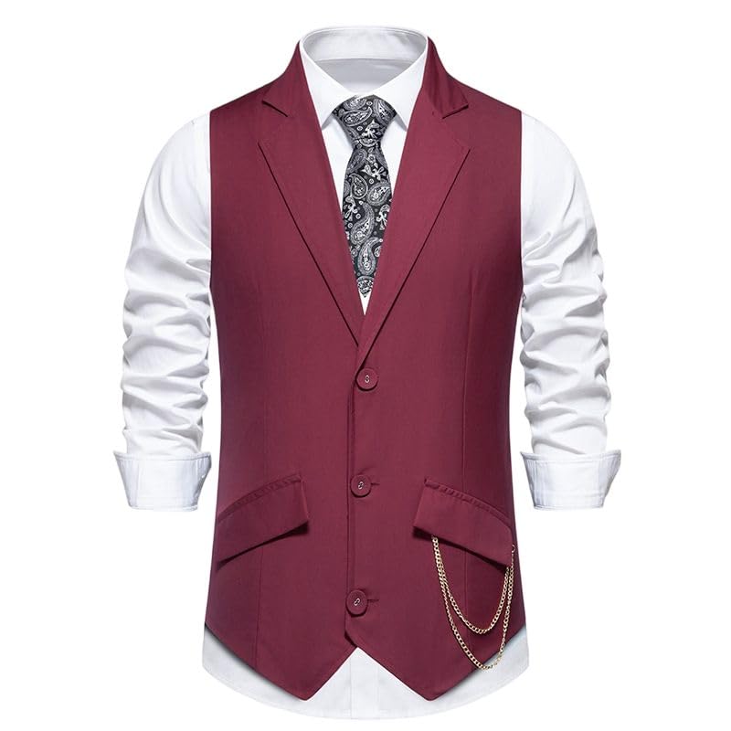 Chaleco de traje formal hombre con solapa y cadena boda 4