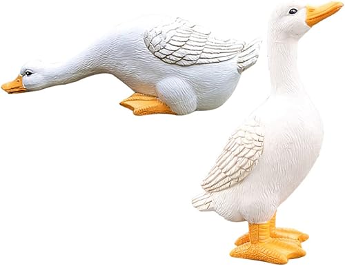 GANAZONO Figura de pato blanco simulada de pato, figura de pato, estatua coleccionable de resina, decoración de patio blanco, decoración de estanque