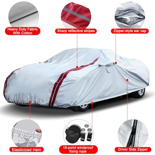 Image of Waterproof Car Covers Replace for 1997-2025 Porsche 718 Boxster /Cayman 986 /987 /981, 6 Layers All Weather Car Cover with Zipper Door & 18 Ponit Windproof Bands for Snow Rain Dust Protection