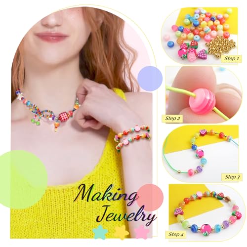 TOAOB 400pcs 8mm Acrylic Round Beads Stripe Colour Beads with 30m Rainbow Colour Elastic Cord for Handmade DIY Bracelets Necklace Jewelry Making - Image 4