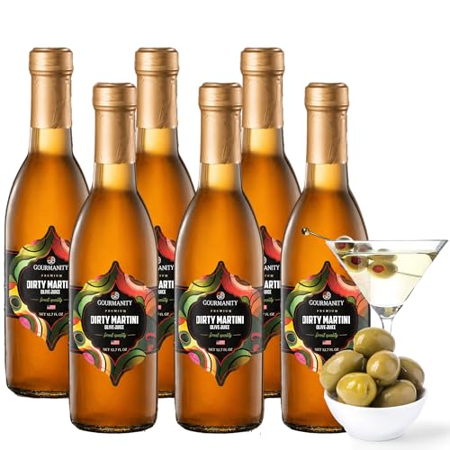 Gourmanity Olive Juice for Dirty Martinis,12oz Bottle (Pack of 6) Premium Olive Brine an Ideal Martini Mix, Classic Cocktail Enhancer, Addition to Your Home Bar