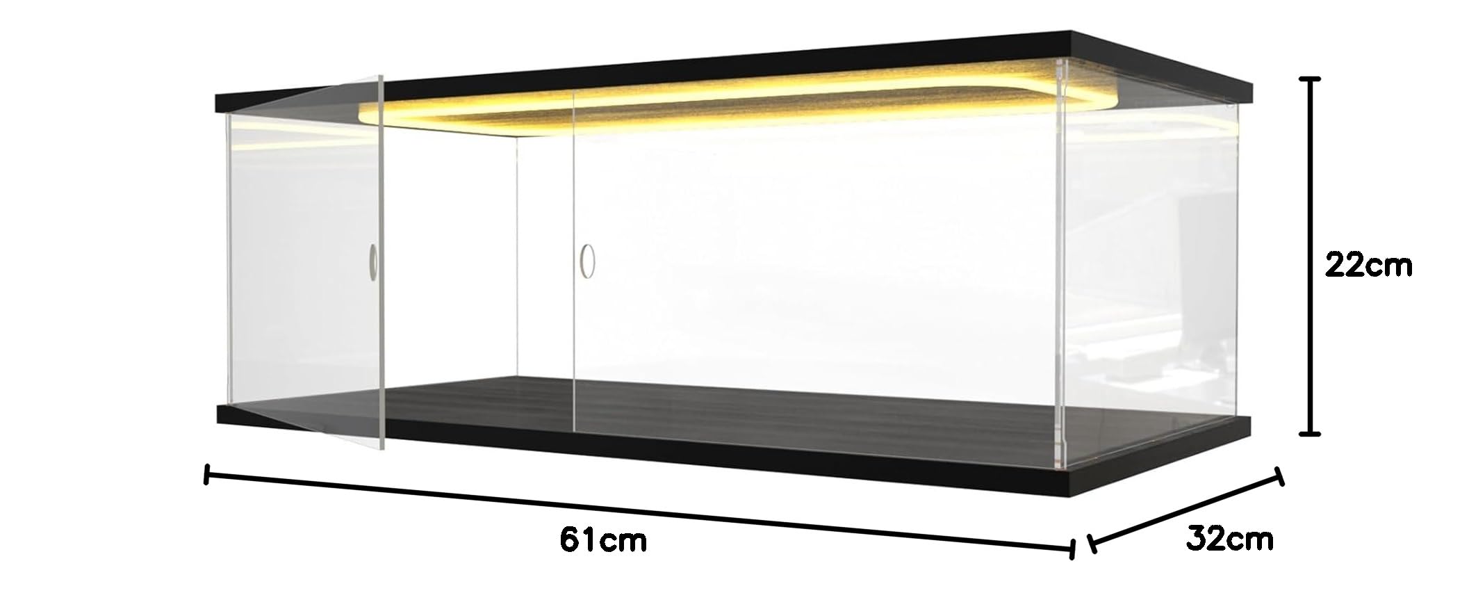 DuvinDD Vitrina acrílica con iluminación LED para Lego Ferrari Daytona SP3 para Lego McLaren P1 para Porsche 911 – 60 x 30 x 20 cm – Caja protectora transparente contra el polvo con base negra