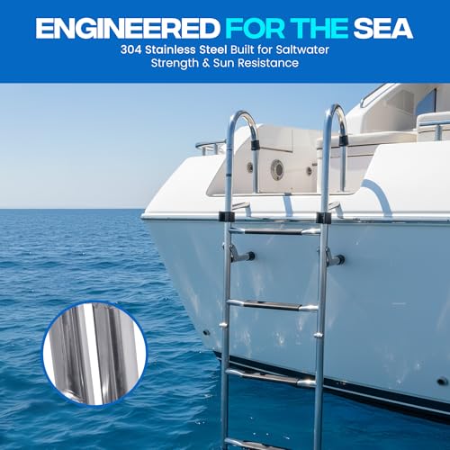 Stainless Steel Boat Ladder 6-Step - Anchor-Man Folding Telescoping Pontoon & Dock Ladder, 400 lb, 65 in Reach, 14 in Wide Non-Slip Steps by Anchor-Man - Used condition - Image 3