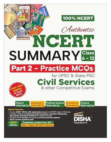 Image of Disha Authentic NCERT Summary (Class 6 to 12) Part 2 - Practice MCQs for UPSC & State PSC Civil Services & other Competitive Exams | Old & New NCERT General Studies | IAS Prelims