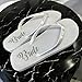Rhinestone Bride Flip Flip Flops on White Flat Heel with Crystal Accents on Satin Straps for Beach Destination Sandals, Customizable