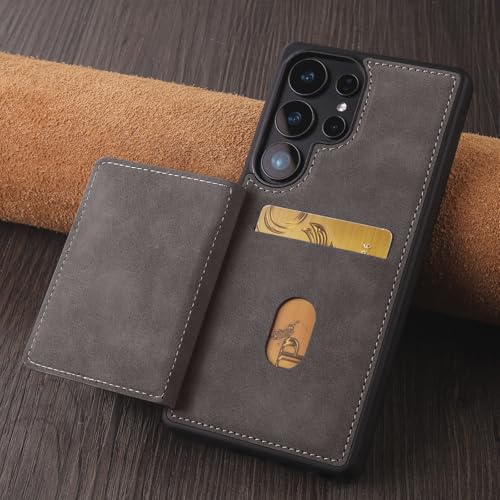 Coque cuir Samsung S25 grise haut de gamme et silicone magnétique