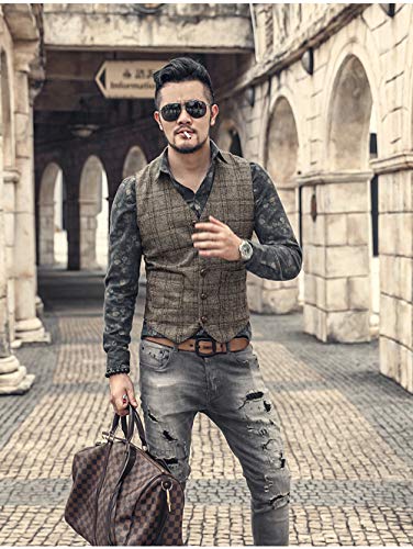 Mens Vintage Suit Vest Plaid Tweed Regular Fit Waistcoat For Wedding Groomsmen(Brown,Xxl) #TOP5