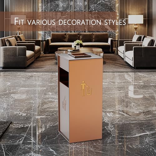 CrazyAnt Commercial Trash Can - 42L Heavy Duty Stainless Steel Garbage Bin with Ashtray & Liner, Fingerprint-Resistant Indoor Outdoor Waste Container for Restaurant,Hotel,Shopping mall,13"x13"x30" - Image 4