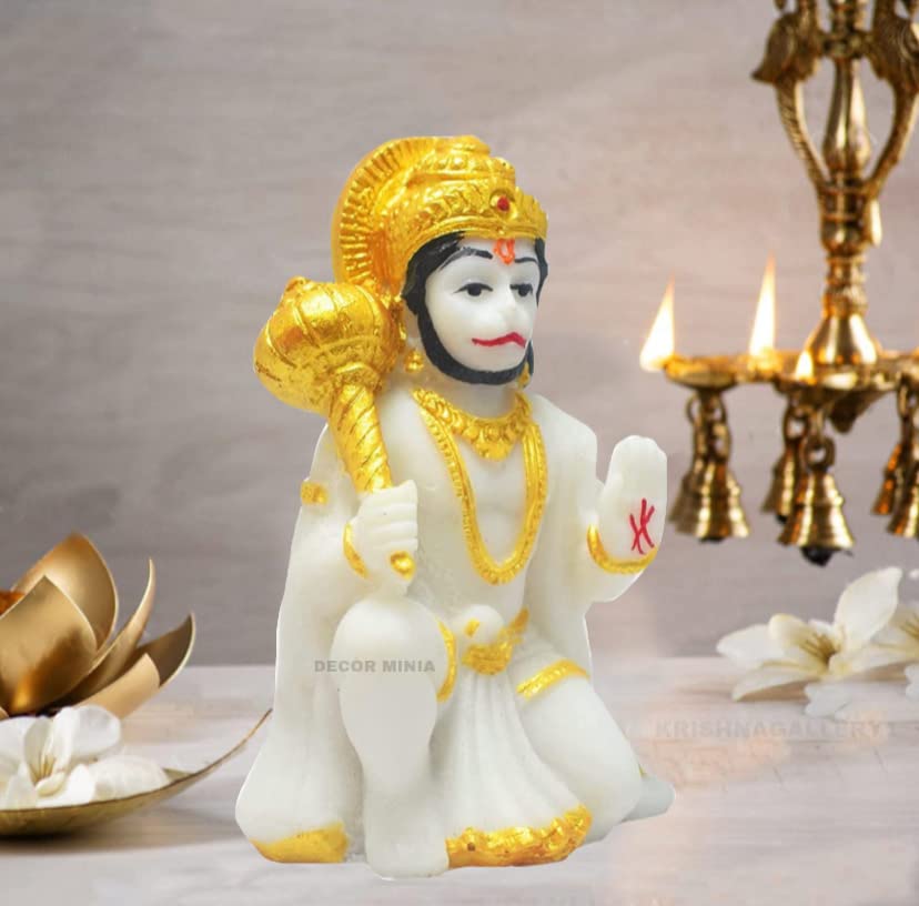 Image of KRISHNAGALLERY1 Polyresin Hanuman Ji Murti Hanuman Bala ji Bajrangbali Murti Statue Idol for Car Dashboard Home Pooja Gift Idol Small Size 3 Inch
