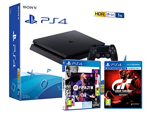 PS4 Slim 1Tb Negra Playstation 4 Consola + FIFA 21 + GT Sport - Gran Turismo Sport
