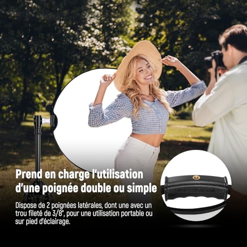 Image of NEEWER 80cm Light Reflector with Handle & 3 /8 inch Thread, 5 in 1 | Foldable Round Light Diffuser, Translucent /Silver /Gold /White /Black for Studio or Outdoor Photo Lighting, RF-80II