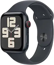 Apple Watch SE GPS + Cellular • Caixa meia-noite de alumínio – 44 mm • Pulseira esportiva meia-noite – M/G