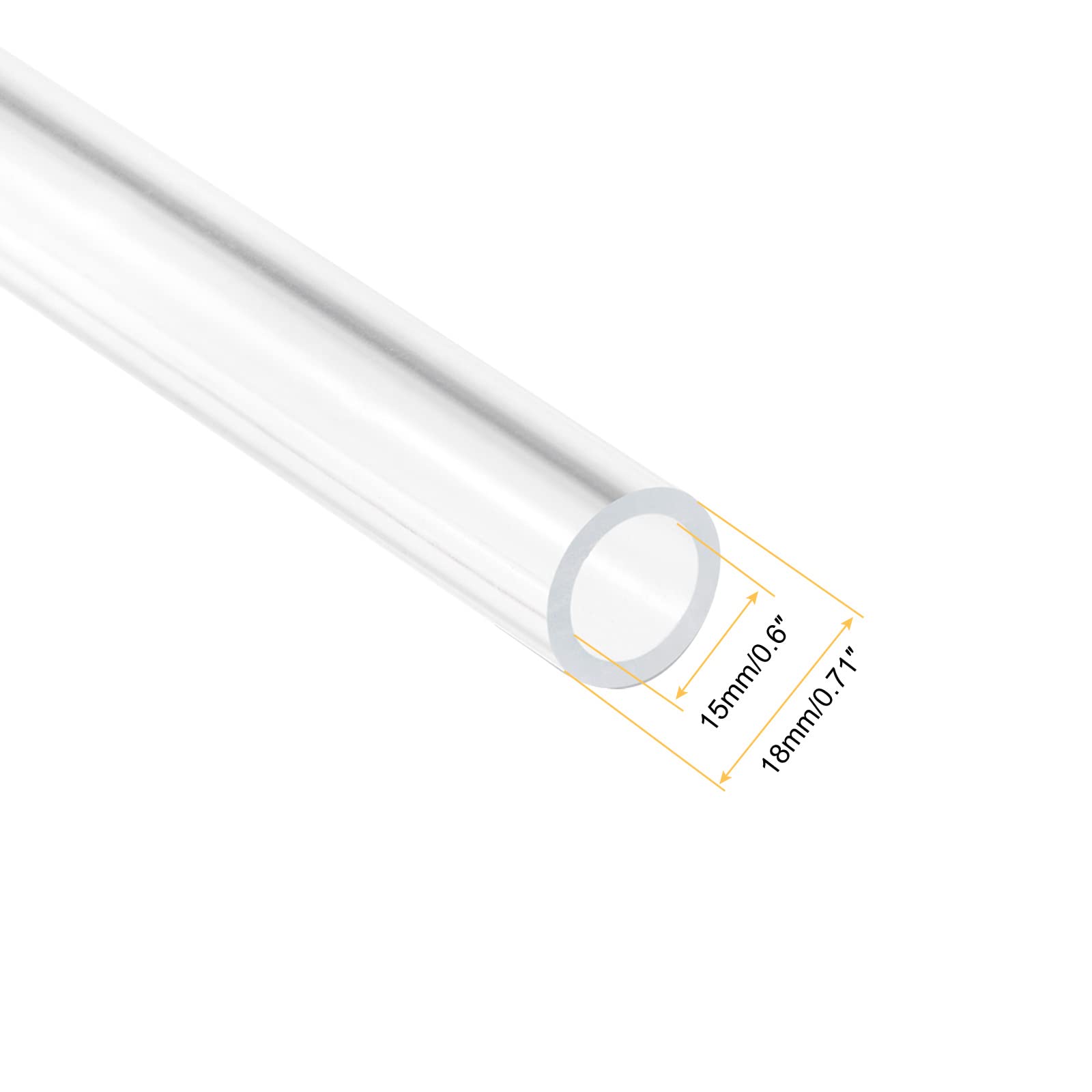 Rebower Clear Acrylic Pipe Rigid Round Tubing, [for Aquarium, Crafts, Lighting Tube] - 15mmx18mm/12