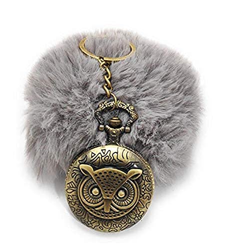 Image of AUGEN Pocket Watch Metal Keychain Oul Bird Retro Vintage for Gifting With Key Ring Anti-Rust (Pack Of 1)