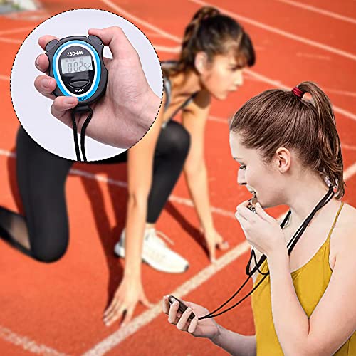 3 Pcs Digital Stopwatch Timer W/ 2 Whistles, Outdoor Sports Electronic Stopwatches Chrismtas Gifts For Fitness Coaches/ Referees/ Sport Teachers/ Studens/ Running Lovers (Blue) #TOP7