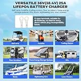 KAISAL Ładowarka LiFePO4 43,8 V 25 A, 36 V/38,4 V LiFePO4, inteligentna ładowarka do akumulatorów 36 V, wodoszczelność IP67, aktywowana bateria litowa 0 V, do wózków golfowych, łodzi, łodzi i