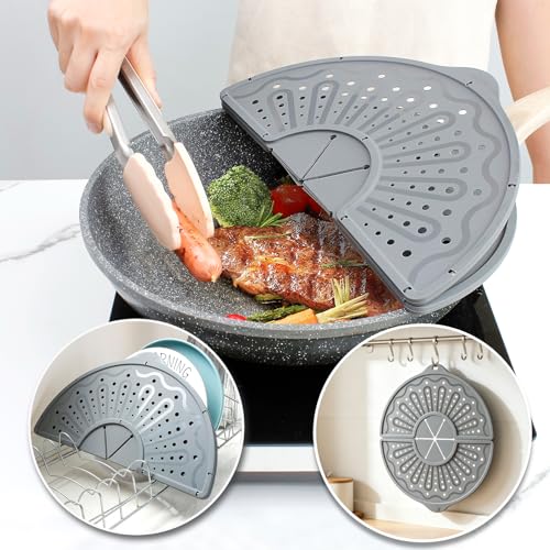 Image of Foldable Silicone Splatter Screen for 10-12 inch Pans, BPA-Free, Gray | Foldable Splash Guard, Multi-Use Grease Splatter Guard /Trivet Mat,Non-Stick Oil Splatter Guard, Dishwasher Safe