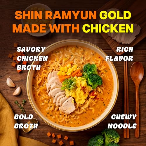 Image of Nongshim Ramen Noodles, Gourmet Instant Ramen, Premium Microwavable Noodle Soup, Shin Gold, 4.58 Ounce (Pack of 16)