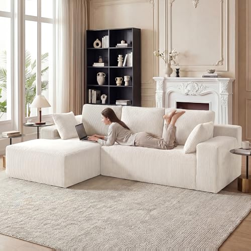 Image of GRUSIGN Cloud Sectional Boneless Couches for Living Room, Modular L Shaped Couch with Deep Seat Oversized Left Facing Chaise, Memory Foam Compressed Spineless 3 Seater Sofa for Apartment, Beige