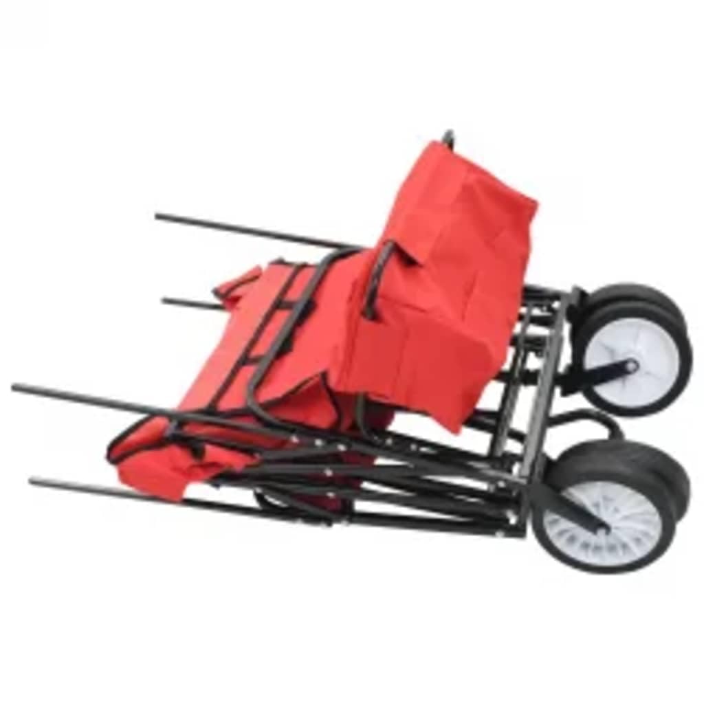 Klappbarer Handwagen mit Sonnendach Stahl Rot, Transportwagen mit 75 kg Kapazität, Faltbarer Rollwagen mit 360° drehbaren Rädern, Plattformwagen für Garten, Reisen und Transport