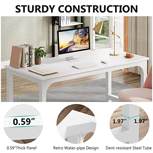 Image of Tribesigns 63 inchExecutive Desk, Large Office Computer Desk with Thicken Frame, Modern Simple Workstation Business Furniture for Home Office, White
