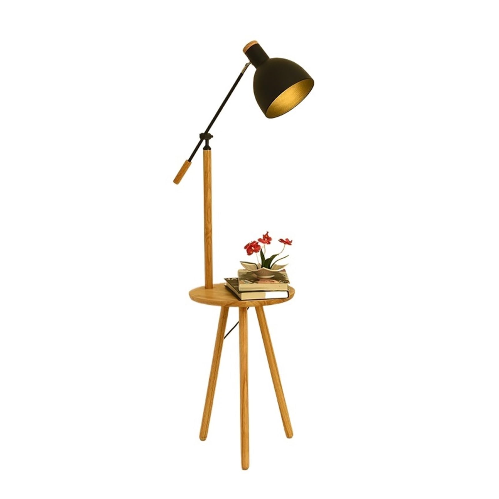 LJHFG63KUYT Standing Lamps Industrial Floor Lamp Modern Lamps with Iron Shade Wooden Shelves Base Decorate(Black)