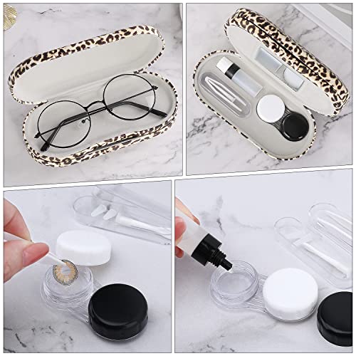 Image of MoKo Double Eyeglass Case, Contact Lens Case with Mirror Tweezers Remover, 2 in 1 Double Sided Portable Contact Lens Box Holder Container Storage Kit Sunglasses Pouch for Men & Women, Leopard