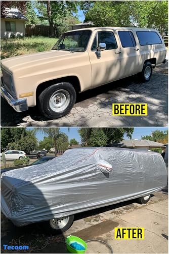 Image of Tecoom Hard Shell Zipper Design Waterproof UV-Proof Windproof Car Cover for All Weather Indoor Outdoor Fit 216-230 Inches Full-Size SUV /Van