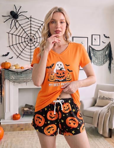 Image of YIJIU Women Short Sleeve Tee and Shorts Pajama Set Cute Alpaca Print Sleepwear