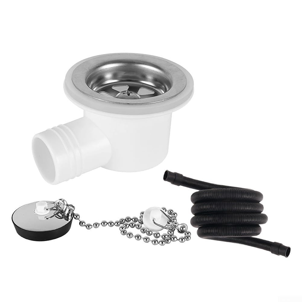 STUWBPLIC 2m Right Angle RV Sink Drain Hose ABS Stainless Steel Drain Adapter for Efficient Drainage in RVs