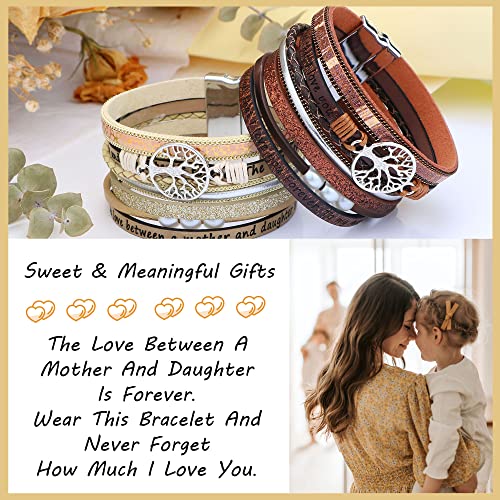 JoycuFF Inspirational Tree of Life Leather Multi-Layer Wraps Bracelet for Women Girl,Boho Wide Buckle Wristband Bangle,Braided Cuff Bracelets for Women - Image 6