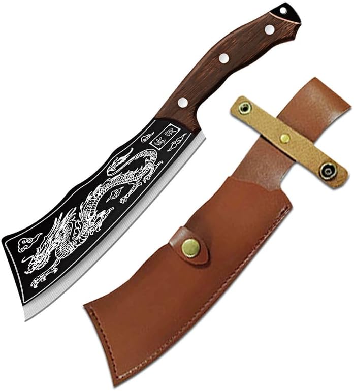 Meat Cleaver,Cleaver Knife 7.9 Inch Forged Butcher Knife Kitchen Chopping Chef Slicing Professional Handmade Meat Cleaver Cutter For Household (Color : With cover)