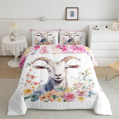 Erosebridal Goat Queen Comforter Set Boho Floral Bedding