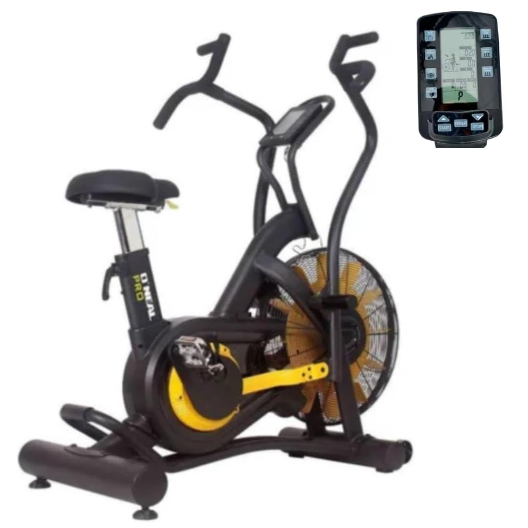 Bicicleta Ergométrica Profissional com Ventilador a Ar, Transmissão por Correia, Painel LCD, Suporta até 160kg, Ajuste de Altura e Distância