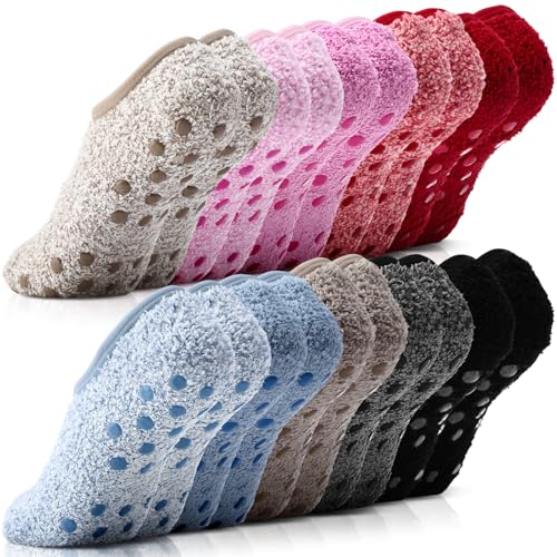 Foaincore 10 Pairs Cozy Winter Fuzzy Women Socks Fluffy Grip Slippers Non Skid Soft Winter Slipper Socks with Grippers for Women Adult House Home Yoga Hospital Christmas Gifts Multicolored One Size