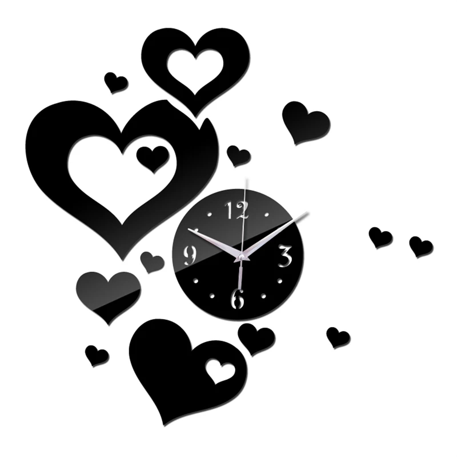 ZXGRfdefa clock, Hearts Living Room Decoration DIY Single Face Needle Quartz Watches(Black)