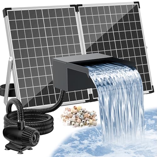 POPOSOAP 55W Solar Pond Waterfall Spillway with Fountain Pump, 304