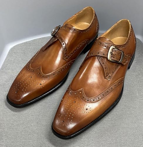Santimon Mens Loafers Formal Dress Shoes Genunie Leather Wingtip Toe Monk Strap Loafer Prom Wedding Business Casual Suit Shoes Comfortable Fashion Tuxedo Shoes for Men2