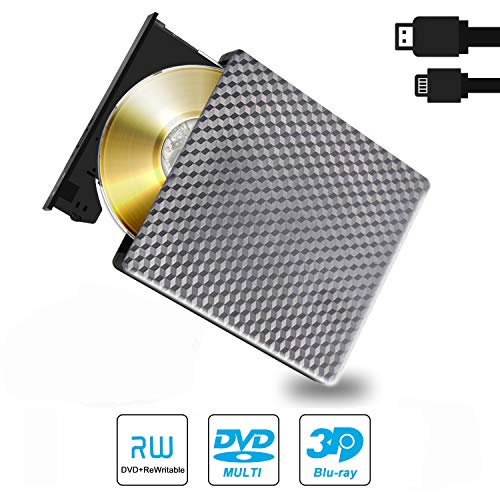 Externa DVD BLU Ray 3D Lector, USB 3.0 & Type C Bluray CD DVD RW ROM Grabadora Reproductor Portatil para PC MacBook iMac Mac OS Windows 10/7/8/Vista/XP