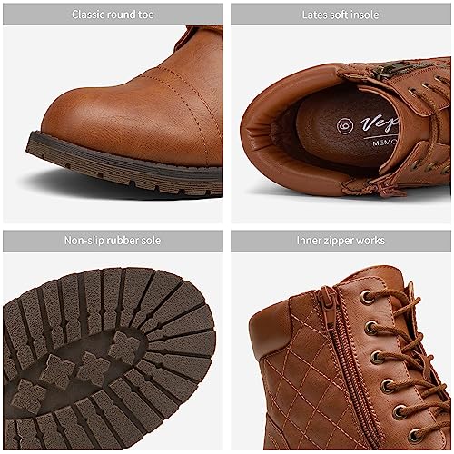 Vepose Women's Combat Ankle Booties, Comfortable Anke Boots, Yellow Brown, Size 8.5 Us -With Strap Eight Eyes(Cjy903 Yellow Brown01 08.5) #TOP3