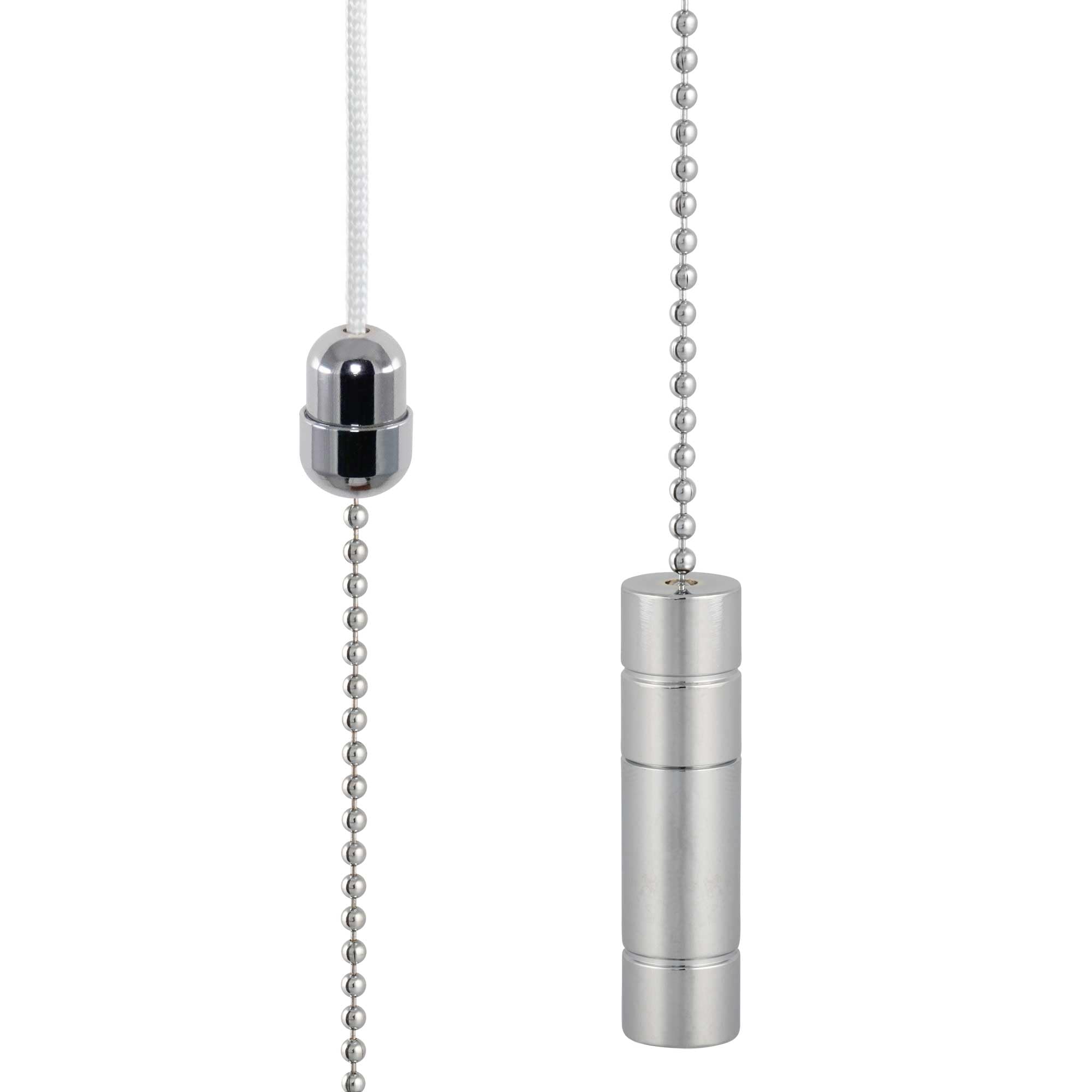 ElekTek Light Pull Chain Cord Chrome Ringed Cylinder 50x14mm with 80cm Chain