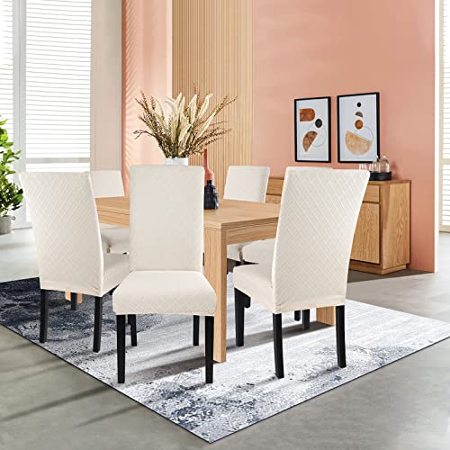 Laamei Jacquard Dining Room Chair Covers 4 Pack, Stretch Beige Kitchen Chair Covers Washable Parsons Chair Slipcover Removable Dining Chair Protectors For Hotel,Ceremony,Banquet #TOP2