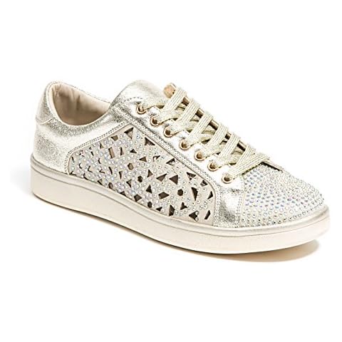 LADY COUTURE Laser Cut Sneakers with Rhinestone Women's Shoes, Paris Gold 40 Cover