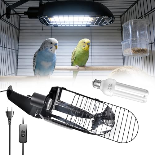 GlowUp UVB 2.4 Vogellampe Kombi-Set tiefe U-förmige Lampenfassung mit 20W UVB Vogellampe E27 für Vögel